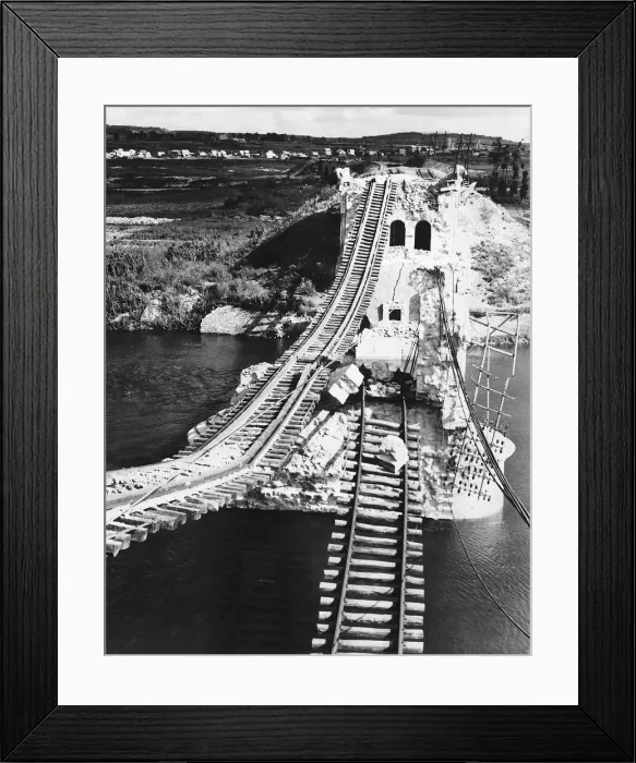 Framed Print : Manten Rail Bridge across the River Seine destroyed by USaF bombers during WW2 1944 Framed Print : Manten Rail Bridge across the River Seine destroyed by USaF bombers during WW2 1944