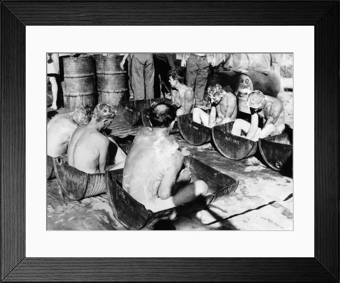 Framed Print : Mobile bath unit at Sadaung in Burma provides sliced oil drums filled with hot water Framed Print : Mobile bath unit at Sadaung in Burma provides sliced oil drums filled with hot water