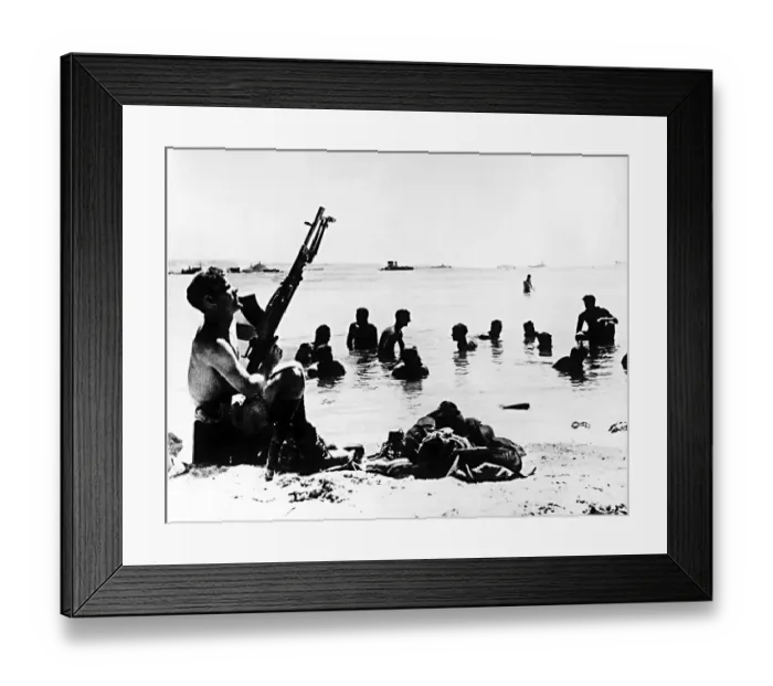 Framed Print : WW2 Machine gun protection for soldiers from the 8th Army as they wash in the sea Framed Print : WW2 Machine gun protection for soldiers from the 8th Army as they wash in the sea