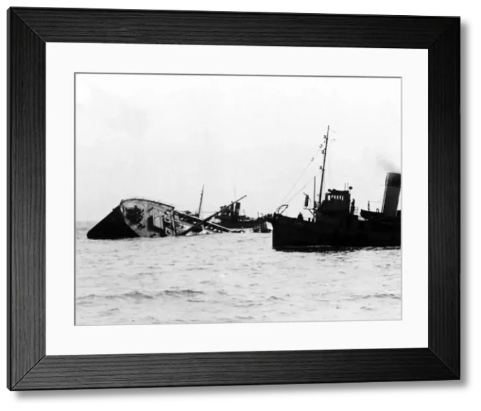 Framed Print : WW2 A British Corvette sinks in the Atlantic after hitting a mine dropped by an enemy