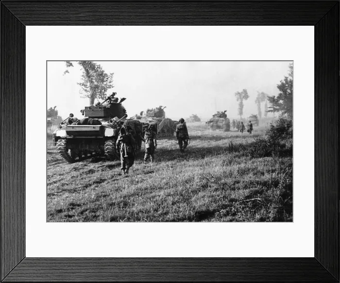 Framed Print : WW2 British Troops advance east of Caen 1944