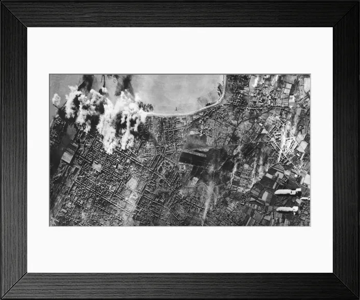 Framed Print : Bombs fall from USaF bombers during WW2 air raid on Germany 1943 Framed Print : Bombs fall from USaF bombers during WW2 air raid on Germany 1943