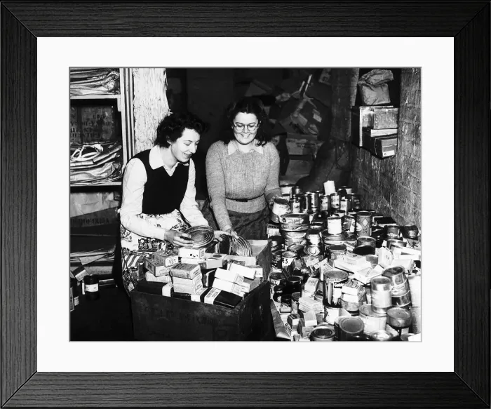 Framed Print : Women pack cans of food to be sent to troops in Europe during WW2 1944 Framed Print : Women pack cans of food to be sent to troops in Europe during WW2 1944