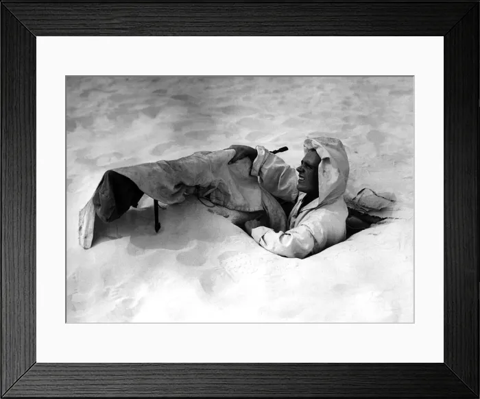 Framed Print : Soldier wearing desert camouflage in North Africa circa 1942. WW2 Framed Print : Soldier wearing desert camouflage in North Africa circa 1942. WW2