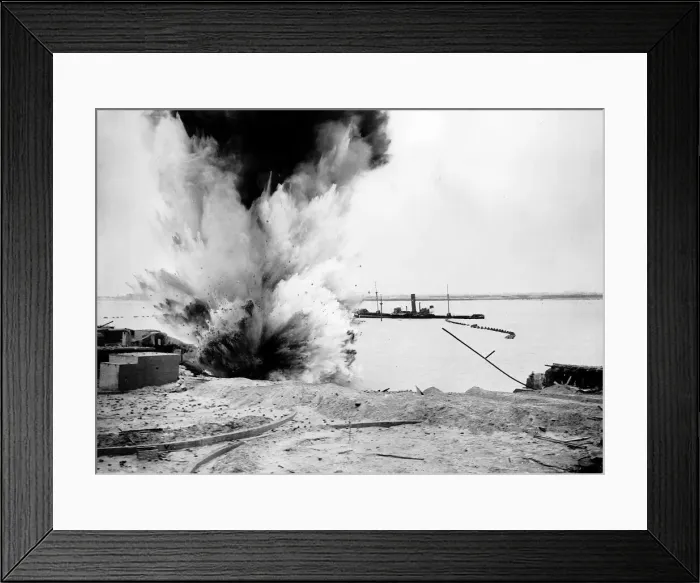 Framed Print : WW2 mine explodes on the British shore 1944