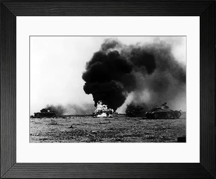 Framed Print : WW2 1941 Enemy tanks ablaze after their capture by South African troops Framed Print : WW2 1941 Enemy tanks ablaze after their capture by South African troops