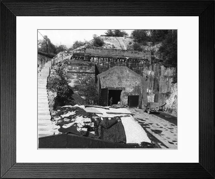 Framed Print : WW2 - April 1945 An underground factory at Longerich used to manufacture aircraft