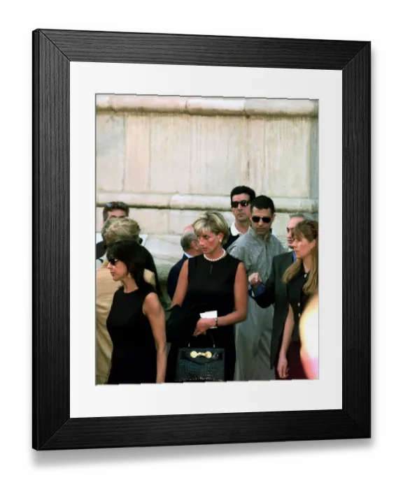 Framed Print : Princess Diana leaves a memorial service for slain Italian fashion designer Gianni Framed Print : Princess Diana leaves a memorial service for slain Italian fashion designer Gianni