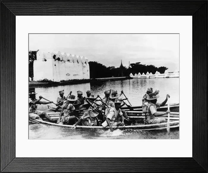 Framed Print : WW2 Indian troops training for river crossing on the moat of Mandalays famous old fort Framed Print : WW2 Indian troops training for river crossing on the moat of Mandalays famous old fort