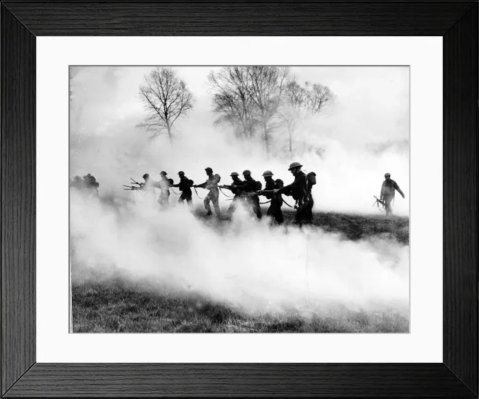 Framed Print : WW2 North Lancashire Regiment training Mar 40 with fixed bayonets advance under Framed Print : WW2 North Lancashire Regiment training Mar 40 with fixed bayonets advance under
