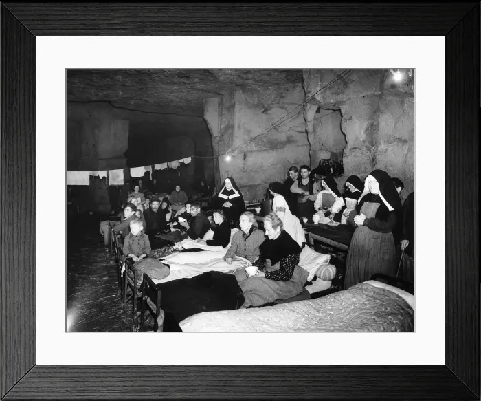 Framed Print : WW2 Refugees from Caen in quarries 1944 The photograph shows refugees from Caen Framed Print : WW2 Refugees from Caen in quarries 1944 The photograph shows refugees from Caen
