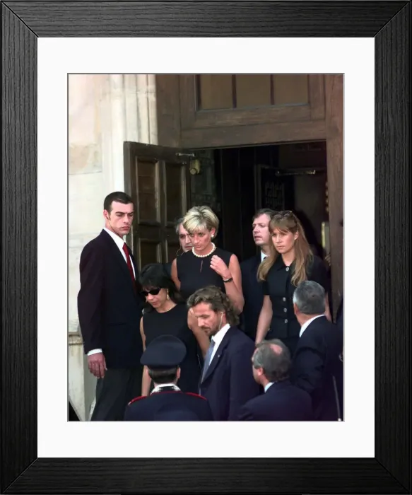 Framed Print : Princess Diana leaves a memorial service for slain Italian fashion designer Gianni Framed Print : Princess Diana leaves a memorial service for slain Italian fashion designer Gianni