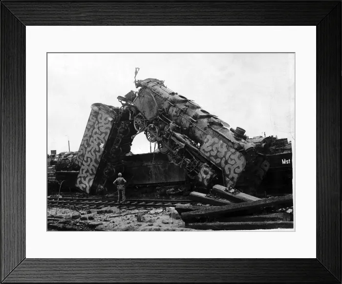 Framed Print : WW2 - April 1945 German railway engines after an Allied bombing raid Framed Print : WW2 - April 1945 German railway engines after an Allied bombing raid