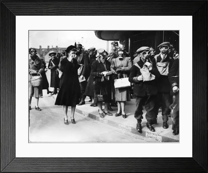 Framed Print : WW2 People wearing gas masks during tests Apr 1941 Framed Print : WW2 People wearing gas masks during tests Apr 1941