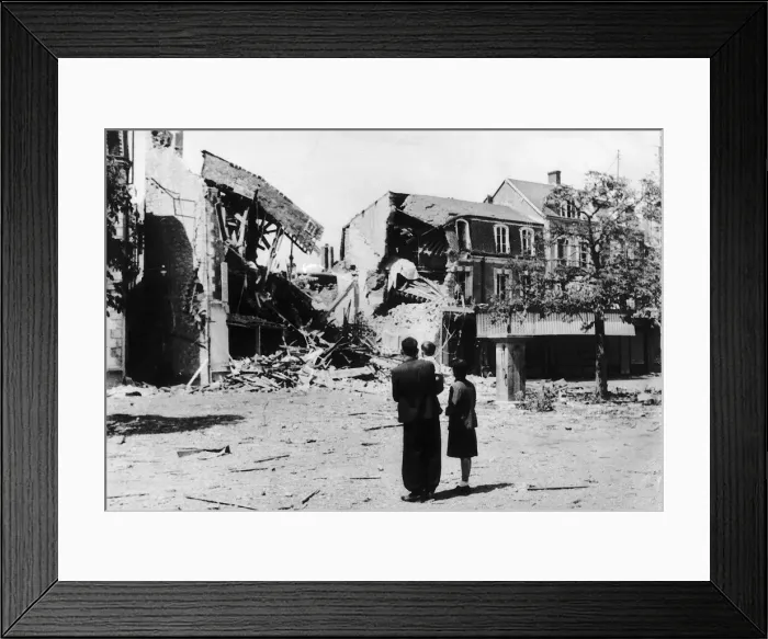 Framed Print : WW2 Invasion Refugees 1944 A family return to the home among the battlefields Framed Print : WW2 Invasion Refugees 1944 A family return to the home among the battlefields