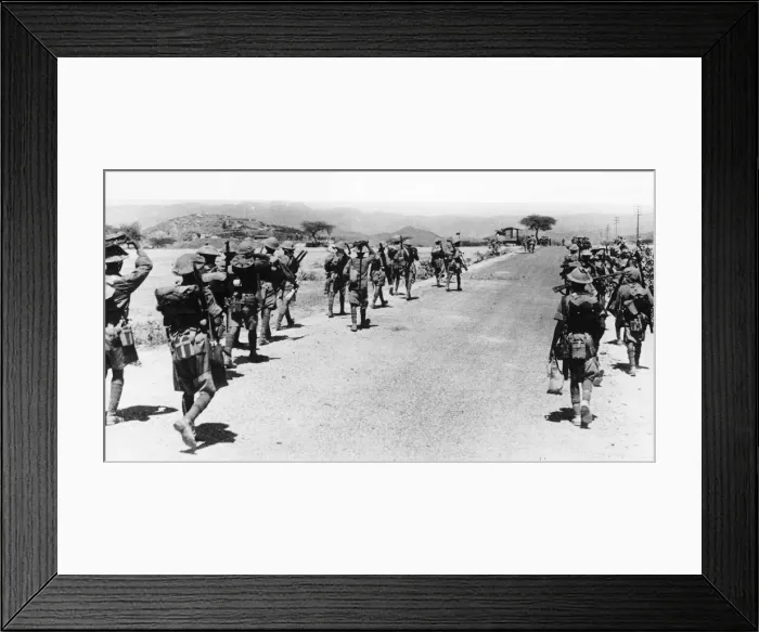 Framed Print : WW2 British and Indian troops seen marching towards Keren Framed Print : WW2 British and Indian troops seen marching towards Keren
