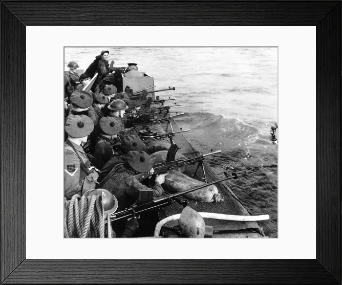 Framed Print : WW2 - Scottish soldiers, firing bren guns out to sea from their landing craft Framed Print : WW2 - Scottish soldiers, firing bren guns out to sea from their landing craft
