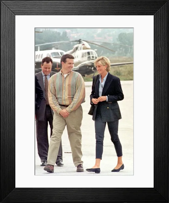 Framed Print : Britains Diana, Princess of Wales, right, meets mine victim Ken Rutherford center Framed Print : Britains Diana, Princess of Wales, right, meets mine victim Ken Rutherford center
