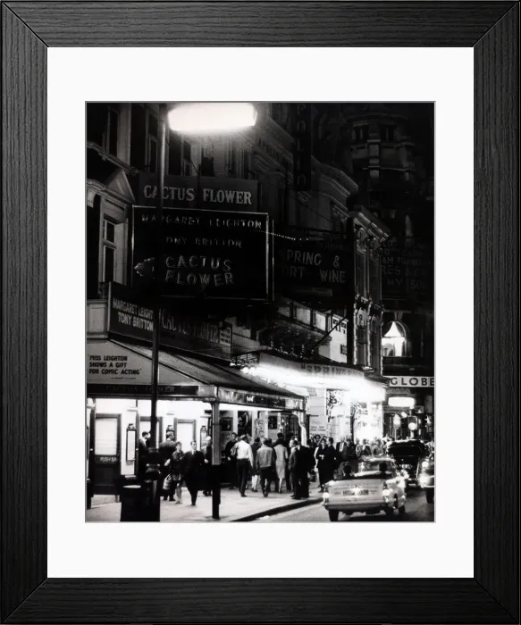 Framed Print : Neon lights advertise the play The Cactus Flower Framed Print : Neon lights advertise the play The Cactus Flower