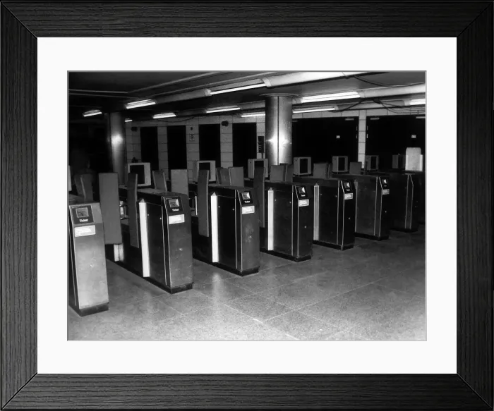Framed Print : New Ticket Barriers at Chancery Lane Station - November 1988 Framed Print : New Ticket Barriers at Chancery Lane Station - November 1988