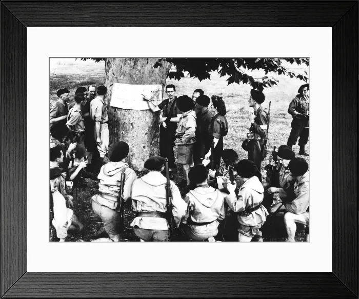 Framed Print : Commandant of a Maquis band briefs his fighters 1944 before a raid against the enemy Framed Print : Commandant of a Maquis band briefs his fighters 1944 before a raid against the enemy