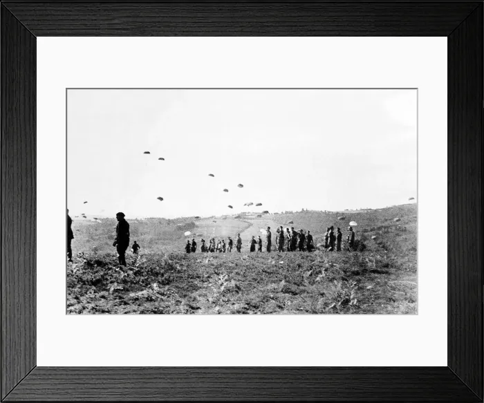 Framed Print : Allied troops parachute into Correze France during WW2 1944