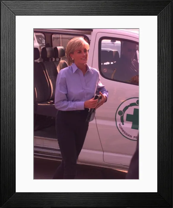 Framed Print : Princess Diana Bosnia Tuzla August 1997 Diana Princess of Wales smiles as she arrives
