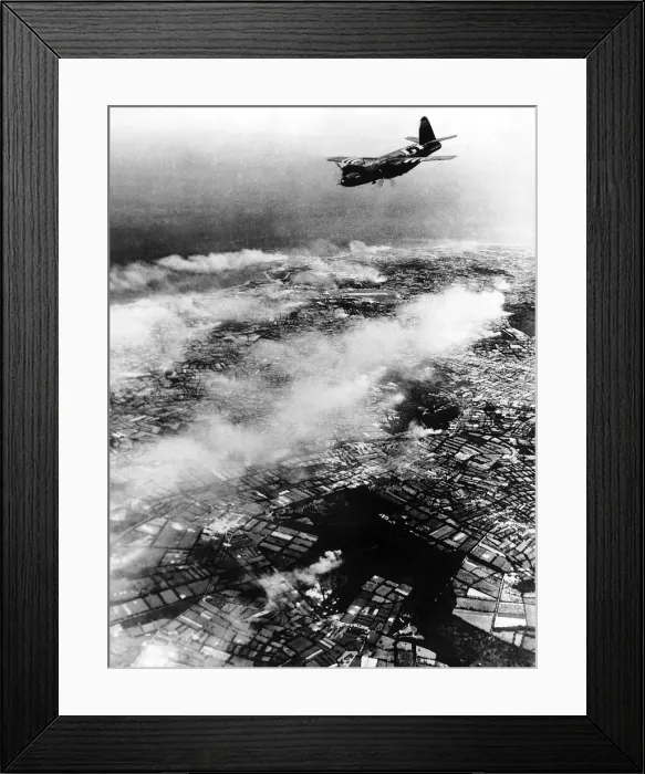 Framed Print : A B25 Marauder bomber of the USaF dive bombs Cherbourg Peninsula during WW2 air raid Framed Print : A B25 Marauder bomber of the USaF dive bombs Cherbourg Peninsula during WW2 air raid