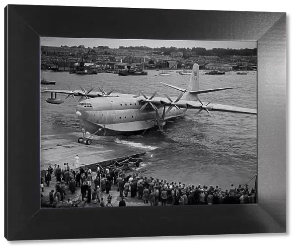 Sanders Roe Princess Flying Boat Aug 1952 is launched down the slipway from it