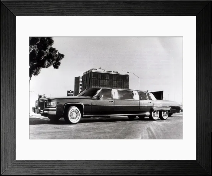 Framed Print : Stretched Cadillac limousine. Restaurant owner Daniel Mercheano of California had his car Framed Print : Stretched Cadillac limousine. Restaurant owner Daniel Mercheano of California had his car