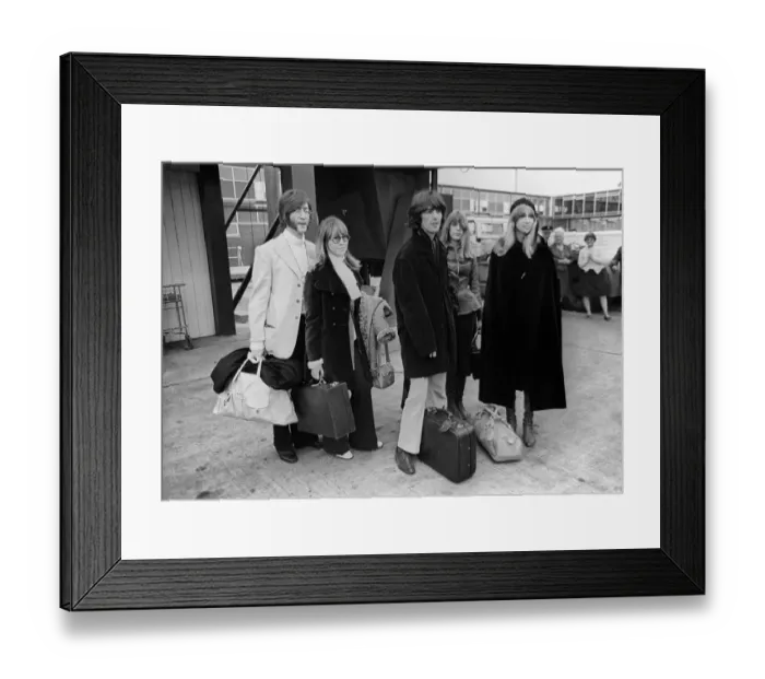 Framed Print : John Lennon with wife Cynthia and George Harrison and his wife Patti Boyd at Heathrow Framed Print : John Lennon with wife Cynthia and George Harrison and his wife Patti Boyd at Heathrow