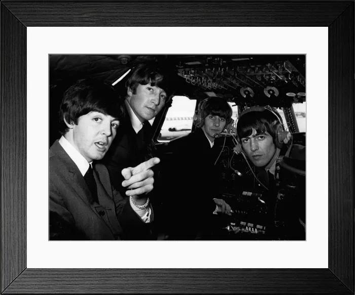 Framed Print : Beatles 1960s pop band in the cockpit of an aircraft before flying to Liverpool Framed Print : Beatles 1960s pop band in the cockpit of an aircraft before flying to Liverpool
