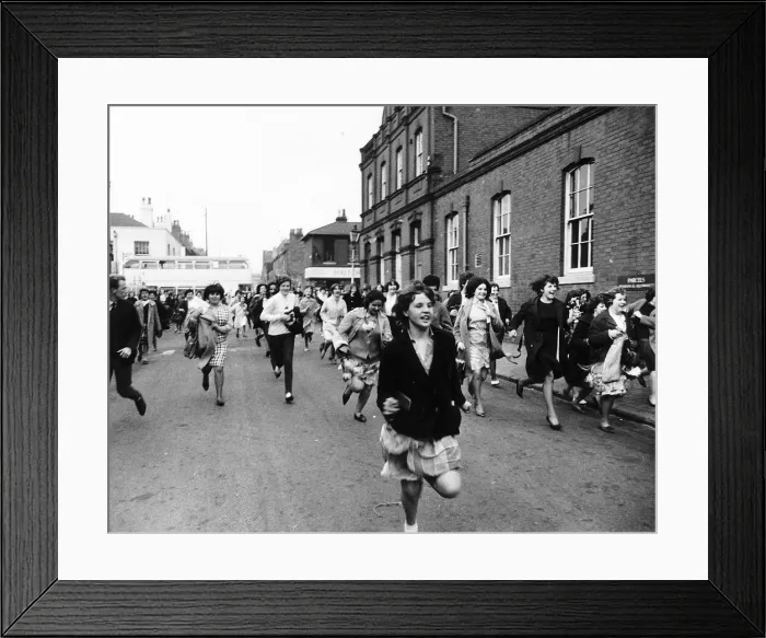 Framed Print : Fans of The Beatles, rush towards their car, outside thestudios of ABC TV in Birmingham Framed Print : Fans of The Beatles, rush towards their car, outside thestudios of ABC TV in Birmingham