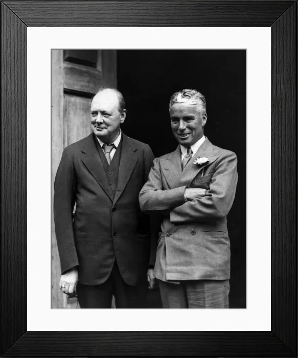 Framed Print : British politician Winston Churchill and Charlie Chaplin at Chartwell in Kent