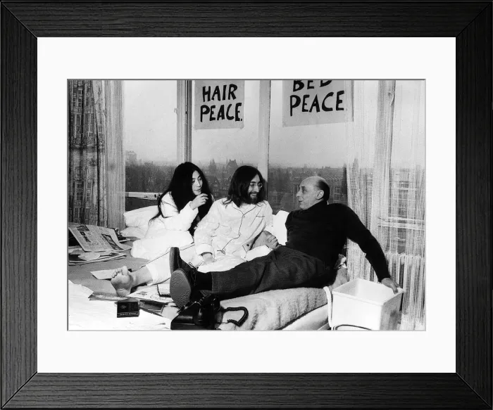 Framed Print : Pictured on their honeymoon'bed newly weds John Lennon Framed Print : Pictured on their honeymoon'bed newly weds John Lennon