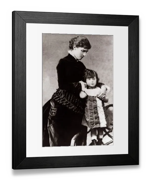 Framed Print : Sir Winston Churchill as a child - circa 1878, standing on a chair, wearing a dress