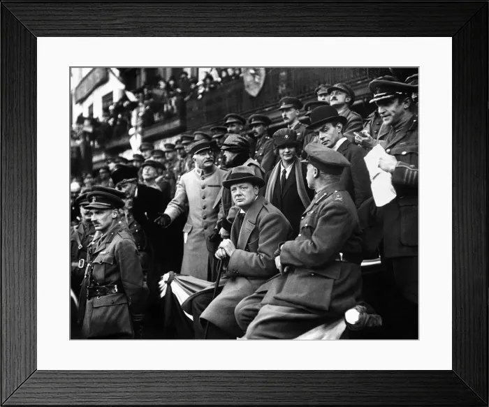 Framed Print : Minister of Munitions Winston Churchill watches the march past of the 47th Division in
