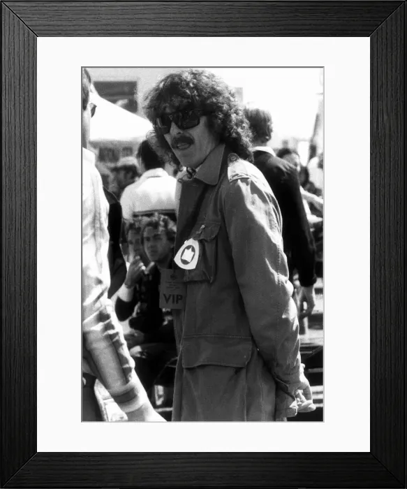 Framed Print : George Harrison at Silverstone watching the British Grand Prix, Silverstone July 1977 Framed Print : George Harrison at Silverstone watching the British Grand Prix, Silverstone July 1977