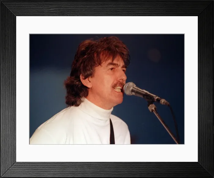 Framed Print : George Harrison rehearsing at Shepperton Studios for his London Concert April 1992 Framed Print : George Harrison rehearsing at Shepperton Studios for his London Concert April 1992