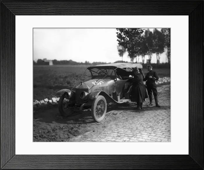 Framed Print : World War One. Cars captured by Germans, the enemy donned the uniform of the belgian Framed Print : World War One. Cars captured by Germans, the enemy donned the uniform of the belgian
