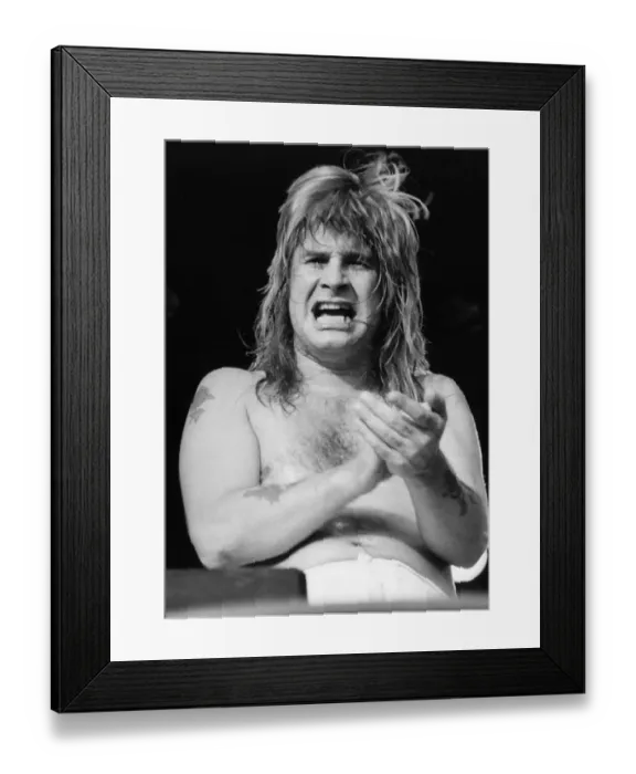 Framed Print : Ozzy Osbourne singer with Black Sabbath pop rock group in August 1981