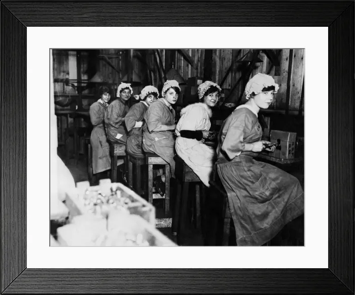 Framed Print : World War One WWI Munition factory making pellets. April 1918 Young female Framed Print : World War One WWI Munition factory making pellets. April 1918 Young female