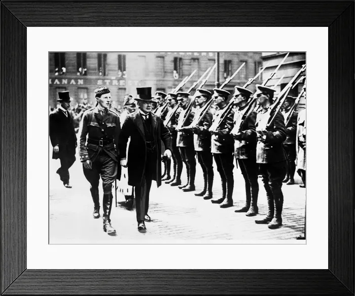 Framed Print : David Lloyd George British Prime Minister inspects troops during World War One. 1917 Framed Print : David Lloyd George British Prime Minister inspects troops during World War One. 1917