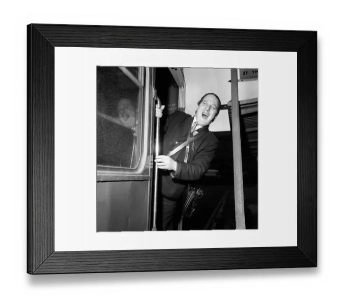 Framed Print : Joe Rimmer a singing Bus Conductor - February 1973 sings whilst on his round Framed Print : Joe Rimmer a singing Bus Conductor - February 1973 sings whilst on his round