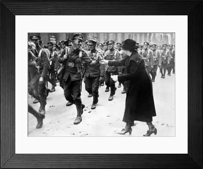 Framed Print : Victory Parade Colonial March May 1919. A spectator rushing to give a Canadian soldier a Framed Print : Victory Parade Colonial March May 1919. A spectator rushing to give a Canadian soldier a