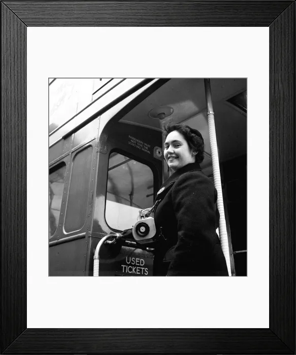 Framed Print : Woman Bus Conductor by Red Double Decker Buses - 1960 Framed Print : Woman Bus Conductor by Red Double Decker Buses - 1960