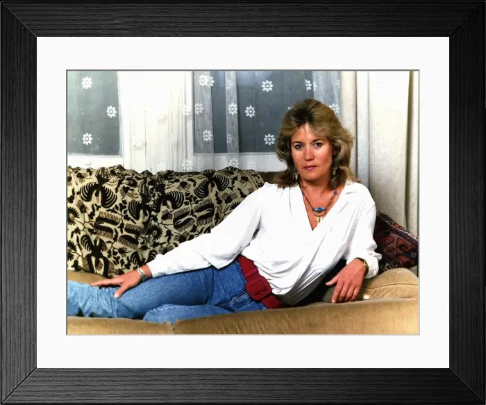 Framed Print : Sally Knyvette actress lying on sofa at her home April 1989 Framed Print : Sally Knyvette actress lying on sofa at her home April 1989
