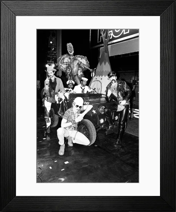 Framed Print : Village People pop band in a army car Disco music msi