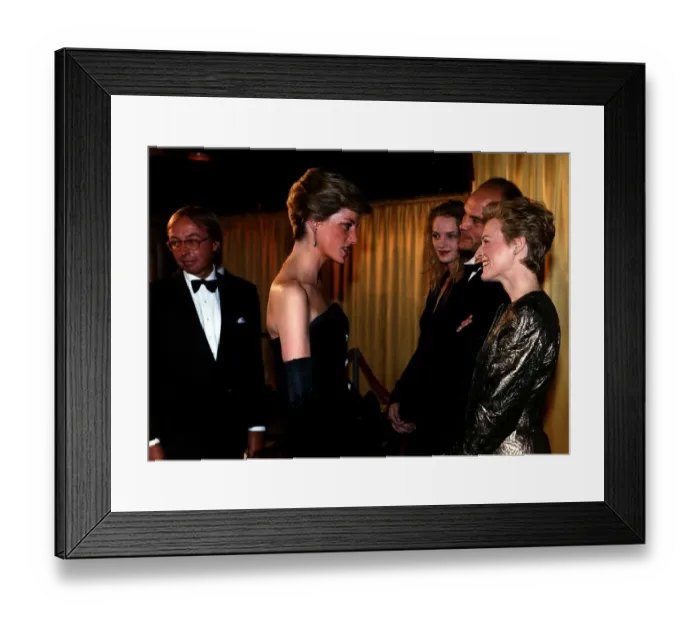 Framed Print : Diana, Princess Of Wales meets American actress Glenn Close as she attends the film