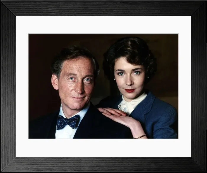Framed Print : Charles Dance actor with Deborah Barrymore who plays a secretary in a film about the life